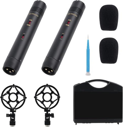 SVBONY SVMic M1 2-Pack Condenser Mic with Low Cut/-10dB Pad for Bass | 22mm Gold Instrumental Mic, Supports XY and AB Stereo Configurations, Shock Mount, T-Bar & Case