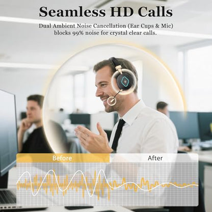 Wireless Headset with Mic for Work, Bluetooth Headset with Microphone, Retractable Boom Mic, Hybrid Mode Wireless/Wired, Dual AI Noise Cancellation, USB Dongle & Mute for Home/Office/PC/Cell Phones