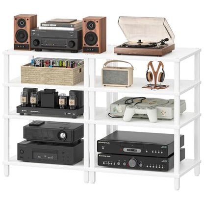 LELELINKY 4-Tier AV Media Player Stand Set of 2, White Stereo Cabinet, Wooden TV Stand,Game Console Shelf, Multifunctional Entertainment Center, Suitable for Home, Conference Room, Game Studio - color: White, size: 4 Tier