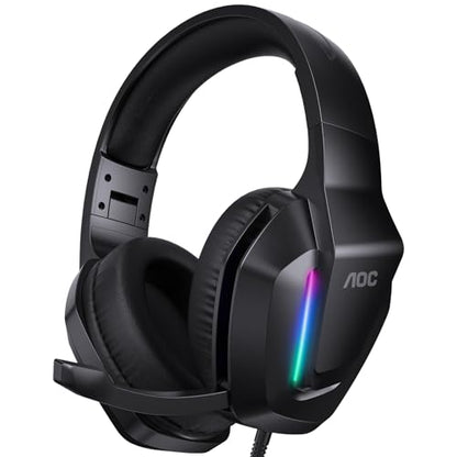 AOC Wired Gaming Headset, Headphones for Xbox Series PS5 PC Switch, Black | Surround Sound, Noise Canceling Over-Ear Gaming Mic, RGB Lights, 50mm Drivers, 3.5mm Jack - color: Matte Black
