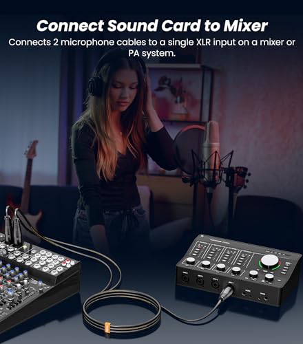 Tisino XLR Splitter Cable, 2 Female to 1 Male XLR Y-Splitter Cable, 10 FT | Balanced XLR Mic Cable 2 Female to 1 Male Y Cord for Mixer Studio, 3-Pin Oxygen-Free Copper Shielded Patch Lead - size: 10 feet