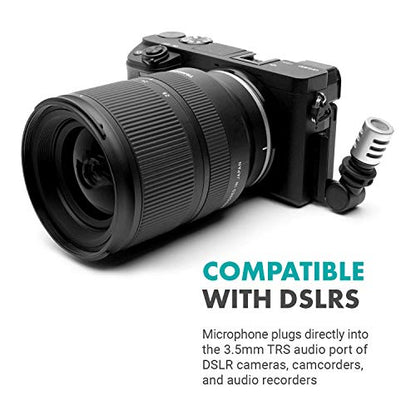 Movo MA5CA 3.5mm TRS Mini Microphone for Camera - Mini Mic for Camera and Camcorder - Video Camera Microphone with 180° Rotation - Pocket-Size Camera Mic for Travel Vlogs and Street Videography