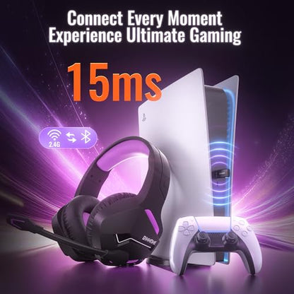 BINNUNE 2.4GHz Wireless Gaming Headset, Bluetooth 5.3 Gaming Headphones with Noise Canceling Mic, 120H Ultra-Long Battery, 50mm Drivers, Multi-Platform for PC / PS5 /PS4/ Switch/Mobile, Purple - color: Purple