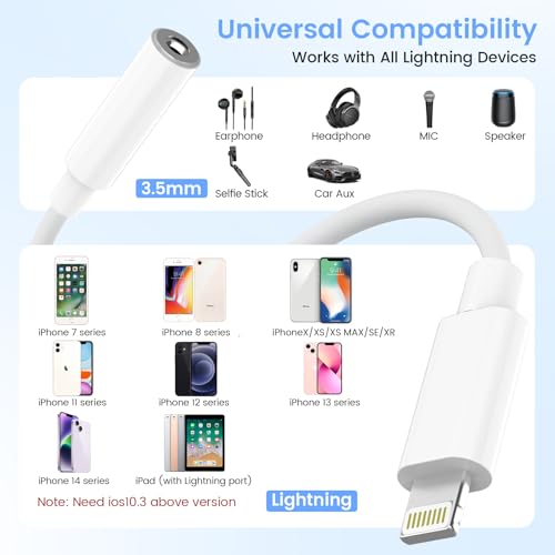 Apple MFi Certified Lightning to 3.5mm Headphone Jack Adapter 2 Pack with Microphone – Hi-Fi Audio Dongle Aux Converter Cable with DAC Chip Earphones Adapter Compatible with iPhone 14/13/12/11/XR/8/7