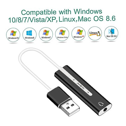Balacoo USB 3.1 Sound Card for PC with 7.1 Surround Sound Adjustable Mic and Earphone Plug-Gaming and Streaming Black