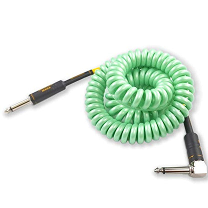 Premium Guitar Coil Cable 20 Feet, Instrument Coiled Curly Cord for Guitar Bass, 1/4 inch Right Angle to Straight, Surf Green - size: 20' (Surf Green)