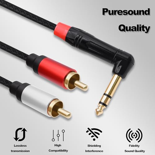 1/4 6.35mm TRS to 2 RCA Audio Splitter Cable Adapter 0.5M | Stereo Y Cable,Angle 6.35mm to Dual RCA Male,for CD/DVDs Speakers Amplifiers