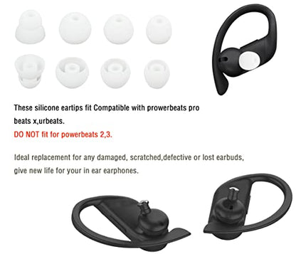 Replacement Silicone Ear Tips Earbuds Buds Set Compatible with Powerbeats Pro Beats Wireless Earphone Headphones,4 Pairs（White） - color: White