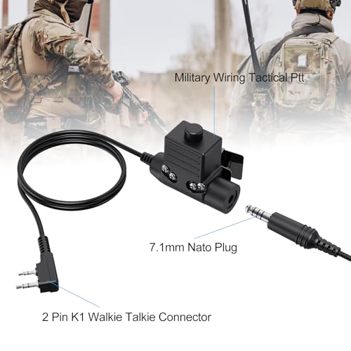 Military-Grade Headset with NATO Plug Airsoft COMMS kit for MilSim PTT Boom Mic Earpro Integration Electronics Earmuffs Compatible for 2 Pin Walkie Talkies