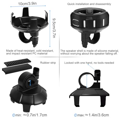 Upgraded, Pro Bike Speaker, with Pro Handlebar Mount, Bluetooth V5.4, IPX7 Waterproof, Silicone Case, Broadcast Navigation,10W Bassup, 15-24H Playtime, Hook, Bicycle, Motorcycle, Bike Accessories