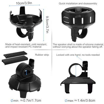 Upgraded, Pro Bike Speaker, with Pro Handlebar Mount, Bluetooth V5.4, IPX7 Waterproof, Silicone Case, Broadcast Navigation,10W Bassup, 15-24H Playtime, Hook, Bicycle, Motorcycle, Bike Accessories