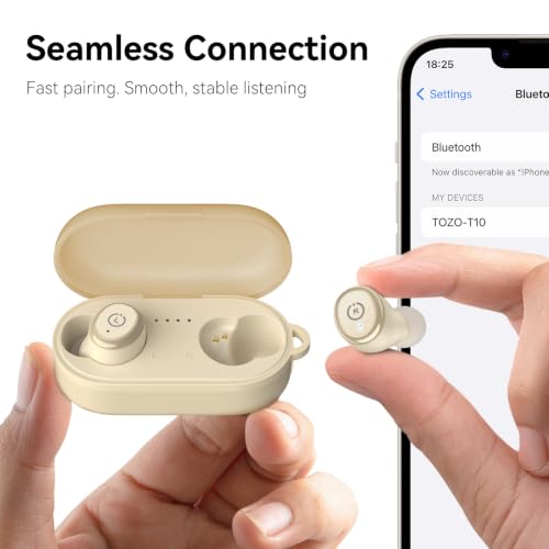 TOZO T10 Wireless Earbuds Powerful Bass Stereo Wireless Charging, APP, IPX8 | Waterproof, 55H Playtime, Ergonomic Design In Ear buds, App Customize EQ, Bluetooth 5.3 Headphones for Work, Travel, Khaki - color: Matte Khaki
