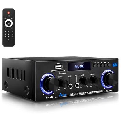 AK50 Bluetooth 5.0 Audio Amplifier 400W 2 Channel Stereo Receiver | with FM, Echo, AUX, USB, SD, MIC Inputs,for Passive Speakers and Active subwoofer - color: black-AK50