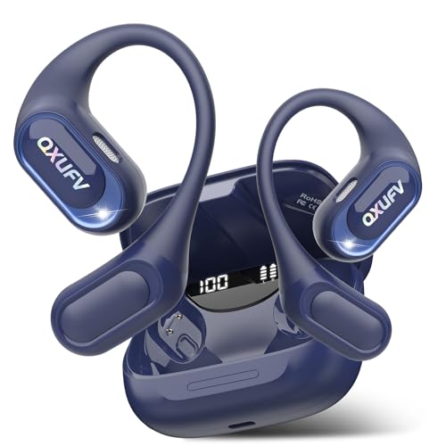 Open Ear Headphones, Translation Earbuds, Blue | HD Mic Wireless Earbuds, 48H Playtime LED Power Display - color: Dark blue
