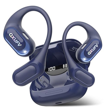 Open Ear Headphones, Translation Earbuds, Blue | HD Mic Wireless Earbuds, 48H Playtime LED Power Display - color: Dark blue