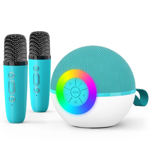 Mini Karaoke Machine Speaker for Kids Adults, Portable Bluetooth Microphone Song Toys with LED Light, Best Chritmas Birthday Festival Gift for 3 4 5 6 7 8+ Year Old Girls Boys (Green-2MIC) - color: Green-2Mic