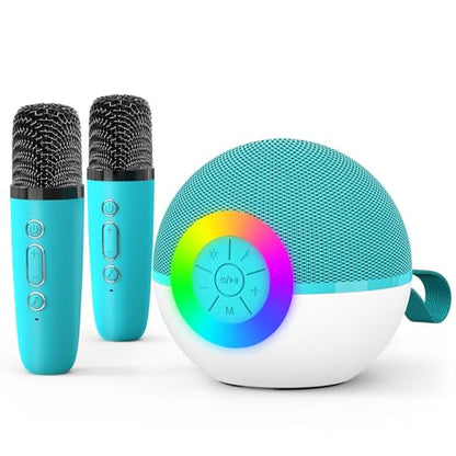 Mini Karaoke Machine Speaker for Kids Adults, Portable Bluetooth Microphone Song Toys with LED Light, Best Chritmas Birthday Festival Gift for 3 4 5 6 7 8+ Year Old Girls Boys (Green-2MIC) - color: Green-2Mic