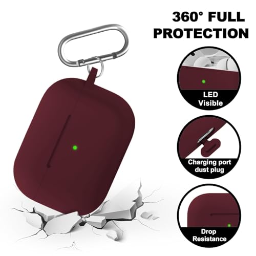Full-Coverage dustproof Design for AirPods Pro 3 Case Cover with Cleaner Kit, Soft Silicone Cover for AirPods Pro 3rd Generation Comes with Keychain,Suitable for 3rd Generation Case,Wine Red - color: C1-Wine Red+pen