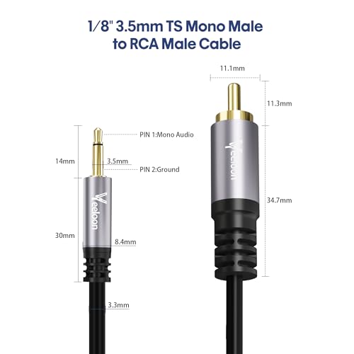 RCA to 3.5mm Mono Aux Audio Adapter Cable 10 FT, 1/8" inch Monaural Male to RCA Male Converter Cord, Gold-Plated Plug for Speakers, Subwoofer,Trigger Cable for Pre-Amp,TV - size: 10FT, style: 1/8 TS to RCA