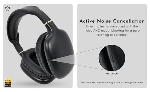 TJ Home Essentials Active Noise Cancellation Bluetooth Over Ear Headphones Leather Wireless Headset Wired Built-in MIC 24H Playtime High Res Audio Travel/Work/Students/Running/Gym(Black) - color: Black