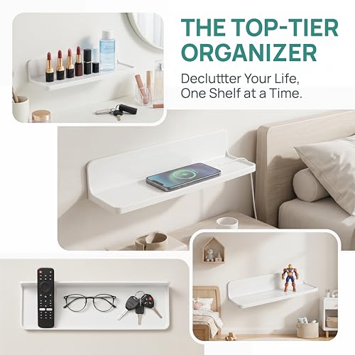 Wall Mounted Small Floating Shelf Stick On Wall Shelves for Bedroom,Kitchen,Bathroom Bedside Shelves to Display Speakers,Photo Frame,Watch,Keys,Cosmetics-Damage Free-Plastic-White(2Pcs/Set) - color: 2pcs/Set