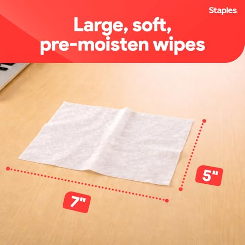 Staples Screen Cleaning Wipes – 100‑Count Tub for Monitors, Laptops, Phones & Electronics | Safe for monitors, laptops, and phones. Removes dust, smudges, and grime. - size: 100 Count (Pack of 1)