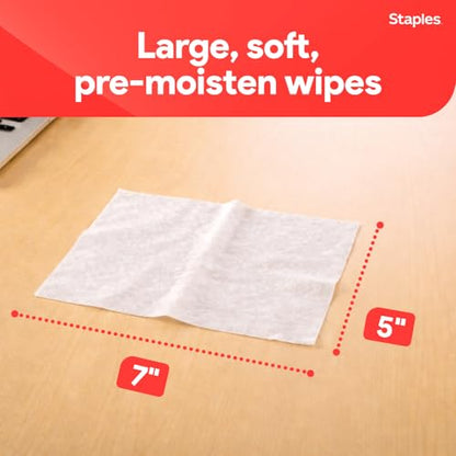 Staples Screen Cleaning Wipes – 100‑Count Tub for Monitors, Laptops, Phones & Electronics | Safe for monitors, laptops, and phones. Removes dust, smudges, and grime. - size: 100 Count (Pack of 1)