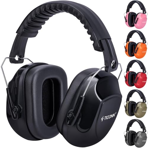 TICONN Noise Cancelling Ear Muffs for Adults, SNR 33dB Hearing Protection, Adjustable Safety Earmuffs for Construction - color: Black
