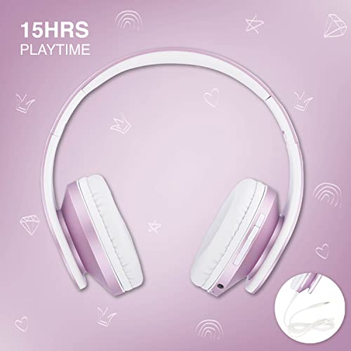 PowerLocus Kids Headphones Over-Ear, Bluetooth Wireless Headphones for Kids,with Microphone, Safe 85DB Volume Limited, Foldable with Carry Case, Audio Cable, Micro SD mode for Online Classes,PC,Phones - color: Purple