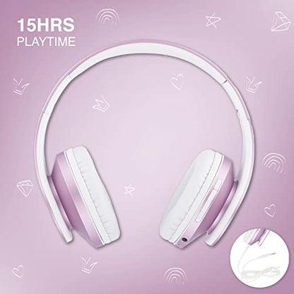 PowerLocus Kids Headphones Over-Ear, Bluetooth Wireless Headphones for Kids,with Microphone, Safe 85DB Volume Limited, Foldable with Carry Case, Audio Cable, Micro SD mode for Online Classes,PC,Phones - color: Purple