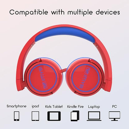 IMYB Kids Headphones Wired, Stereo Foldable Tangle-Free 3.5mm Jack Adjustable On-Ear Headphones for Kids/Toddlers/Children/Teens/Boys/Girls/School/Ipad/Tablet/Kindle/Phones/Travel/Plane (Red) - color: Red
