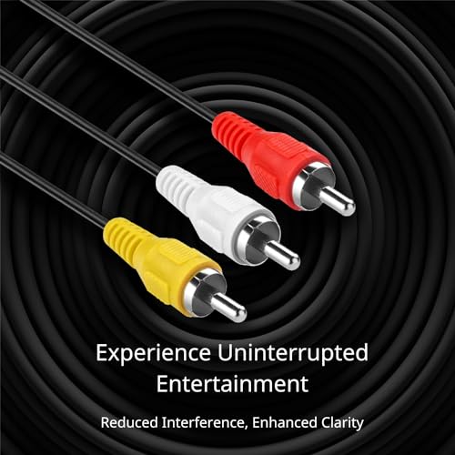 TNP 3 RCA AV Cable, 10FT Male-to-Male Composite Audio Video Cord for TV | Vcr-To-Tv Cable with Red, White and Yellow Plugs; Double Shielding Helps Reduce Rfi and Emi Interference - size: 10FT