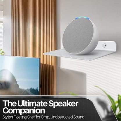 TNP Small Floating Speaker Shelf Wall Mount, Acrylic, 9 Inch, 2 Pack, White | For Cameras, Phones and Wi-Fi Routers with An Anti-Slip Pad and Built-In Cable Management - color: White, size: 9.3 x 4 x 1.2 Inches