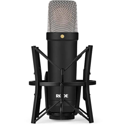 Rode NT1 Signature Series Large-Diaphragm Condenser Microphone (Black) Bundle with MS-5230F Tripod Microphone Stand with Fixed Boom and Polsen Studio Monitor Headphones