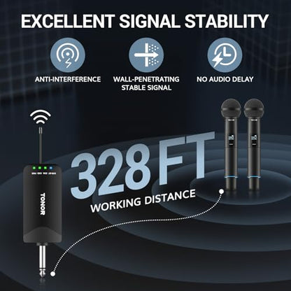 TONOR Rechargeable Wireless Microphones, Metal Bluetooth Handheld Cordless Mic System with Receiver, 2x25 UHF Professional Dynamic Mic for Karaoke, Church, Singing, Wedding, Meeting, DJ, 328ft TW720 - style: Plug-in Receiver