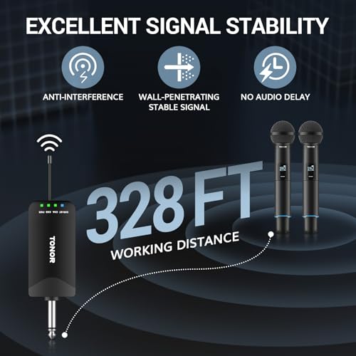 TONOR Rechargeable Wireless Microphones, Metal Bluetooth Handheld Cordless Mic System with Receiver, 2x25 UHF Professional Dynamic Mic for Karaoke, Church, Singing, Wedding, Meeting, DJ, 328ft TW720 - style: Plug-in Receiver