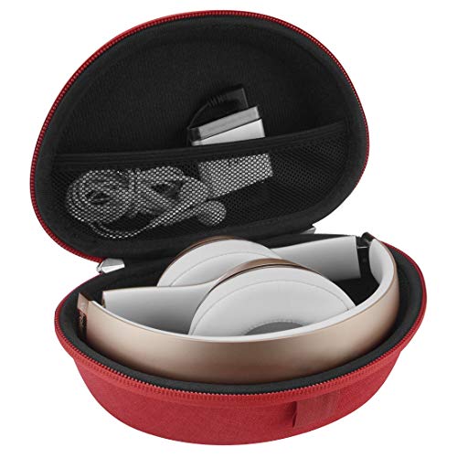 Geekria Shield Headphones Case Compatible with Beats Solo HD/4/3/2/ Pro Wireless Case, Replacement Hard Shell Travel Carrying Bag with Cable Storage (Red) - color: Red