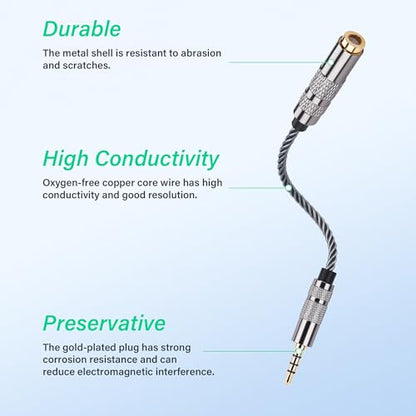 SinLoon 4.4mm Female to 3.5mm TRRS Male Audio Adapter Cable, Gold Plated OFC Braided Converter, Support Microphone for HiFi DAP & Calls (Cool Grey)