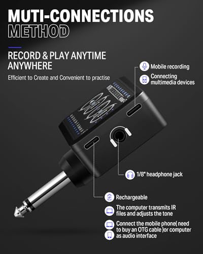 Donner Guitar Headphone Amp Mini Turbo with 10 Amp Models Tuner USB Rechargeable Multi-Effects Delay Reverb Chorus Overdrive Mini Portable Electric Guitar Amp - color: Mini Turbo