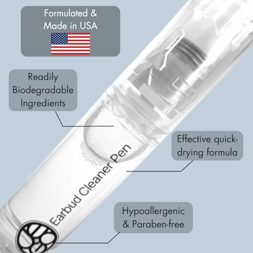 JEGO Earbud Cleaner Pen – The Only One with Liquid Cleaning Solution - with Brush Tip - Ideal for Earbuds & in-Ear Headphones - Compact & Portable Earbud Cleaning Kit - 2.8 ml Solution