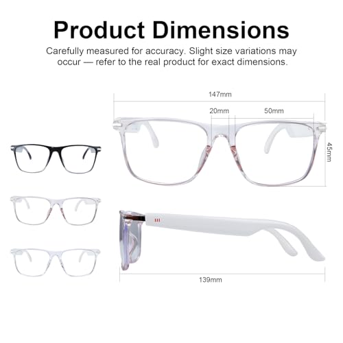 Smart Glasses for Women Clear Pink Frame Open-Ear Bluetooth Glasses | Built-in Mic and Speaker, Photochromic Lenses, Touch Control Hands Free Call, Voice Assistant Compatible with Android & IOS - color: Pink