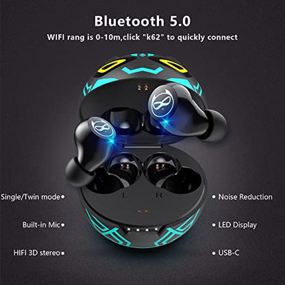 Gaming Earbuds Kids Bluetooth Earbud 5.3 in-Ear Headphones with Mic 36H Playtime IPX6 Waterproof Touch Control HiFi Stereo LED Display Kids Wireless Ear Buds - color: Viridian‑Phantom