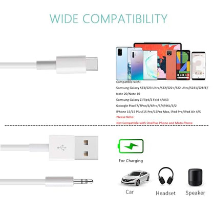 USB C to 3.5mm Aux Cable with Charger, 2 in 1 USB C to 3.5mm Car Stereo Aux Cable Headset Cable with PD 18W Charging Compatible with iPhone 17/16/16e/15 Pro Max/Air, Galaxy S25/S24/S23, Pixel 9/8/7/6 - color: White