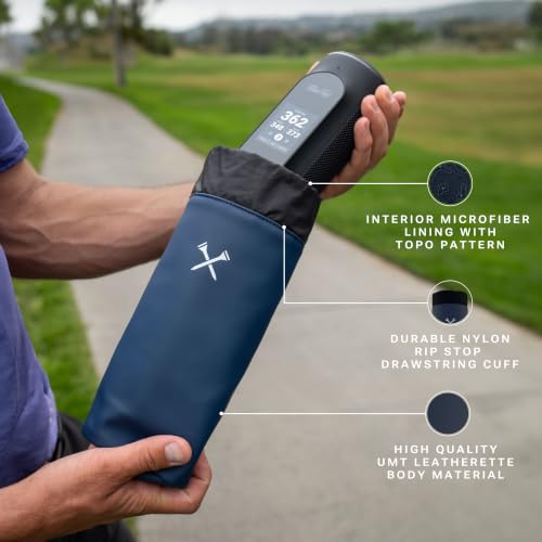 Blue Tees Golf GPS Case Compatible with Player+ & Player Pro GPS Speaker - Soft Carrying Protective Case with Drawstring Closure & Metal Cord Lock, Equipped with Carabiner Clip (Case Only) - color: Navy