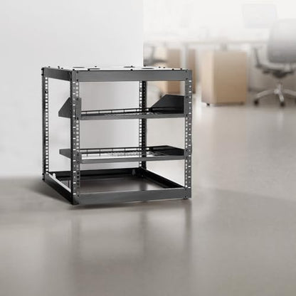 VEVOR 10U Server Rack, Open Frame Network Rack,4-Post Floor Standing or Wall Mounted, Includes 2PCS Vented 1U Rack Shelves & Mounting Hardware, Computer Wall Rack for 19" IT/AV Equipment - size: 10U Server Rack