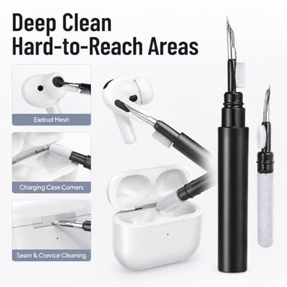 Black Multi-Functional Earbud Cleaning Pen Kit, Wireless Earphone Cleaner Tool with Storage Case, Fluff Brush & Metal Pick for Bluetooth Earbuds Charging Case, Phone Port Camera Lens Cleaning Tool - color: Black