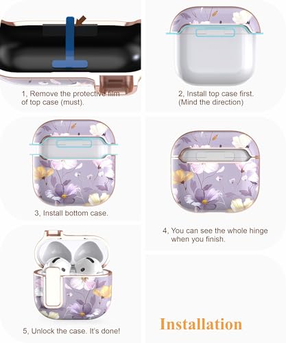 TATOFY Cover for AirPods Pro 4th Generation Case with Lock Clip Cleaner Kit Slim Hard AirPod 4 Lock Case Compatible with MagSafe (Violet) - color: Violet, size: AirPods 4th Gen