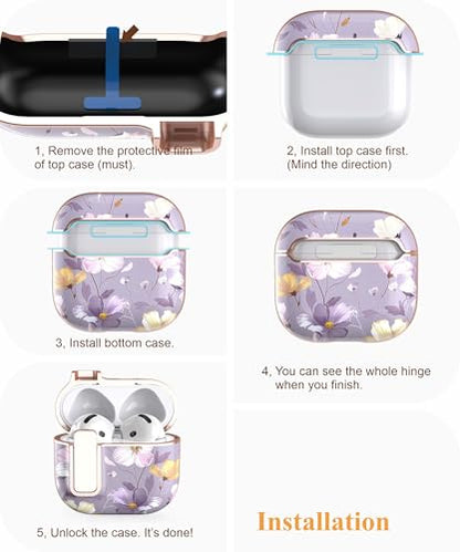 TATOFY Cover for AirPods Pro 4th Generation Case with Lock Clip Cleaner Kit Slim Hard AirPod 4 Lock Case Compatible with MagSafe (Violet) - color: Violet, size: AirPods 4th Gen