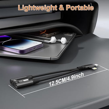 Magnetic Lightning + USB C to 3.5mm Headphone and Charger Adapter,【Apple MFi Certified】 2-in-2 USB C/Lightning to Aux Audio Jack with PD Fast Charging Cable Compatible with iPhone 16/15 /14/Samsung