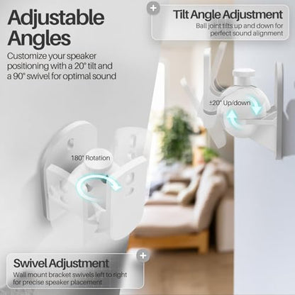 TNP Universal Satellite Speaker Wall Mount Bracket Ceiling Mount Clamp with Adjustable Swivel and Tilt Angle Rotation for Home Theater Surround Sound System Satellite Speakers - 4 Pack, White - color: White, size: 4 Pack